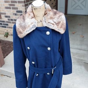 NWT NY& Co Belted Wool Coat with Faux Fur Collar